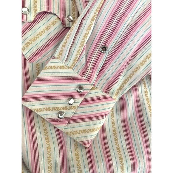 ARIAT Womens Western Shirt Size Large Pink Metallic Striped Rhinestone Snaps - Picture 7 of 9